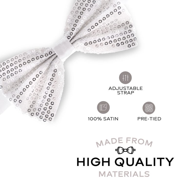 Man of Men Sequin Bow Ties for Men - Pre-tied Adjustable Length Bowtie, Many Colors to Choose From (Silver) - Image 2